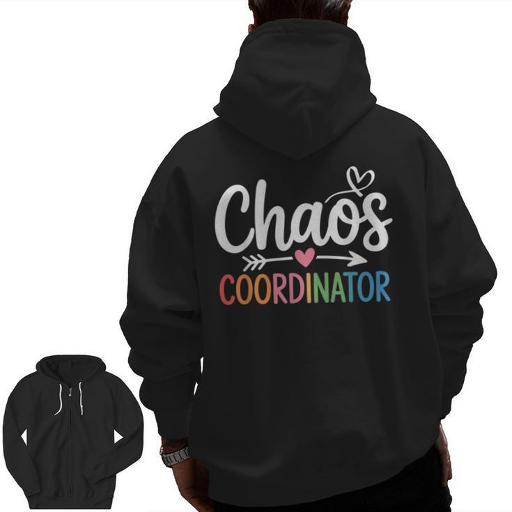Chaos Coordinator Teacher Student Back To School 2025 Men Zip Up Hoodie Back Print
