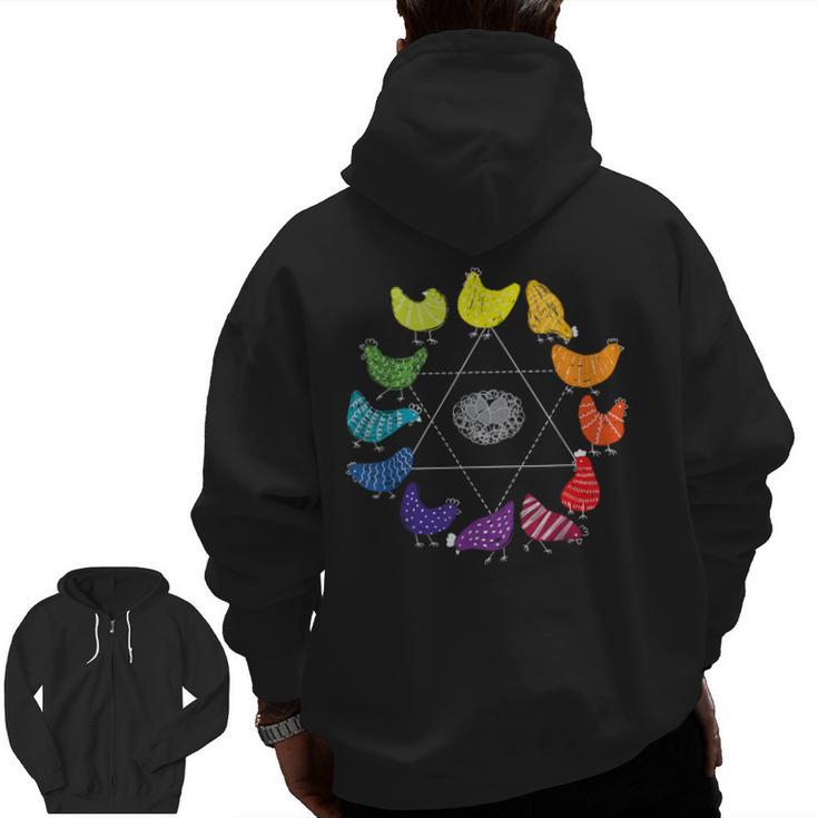 Chicken Themed Color Wheel Educational Art Teacher Artist Men Women Girls Kids Men Zip Up Hoodie Back Print, trending gift