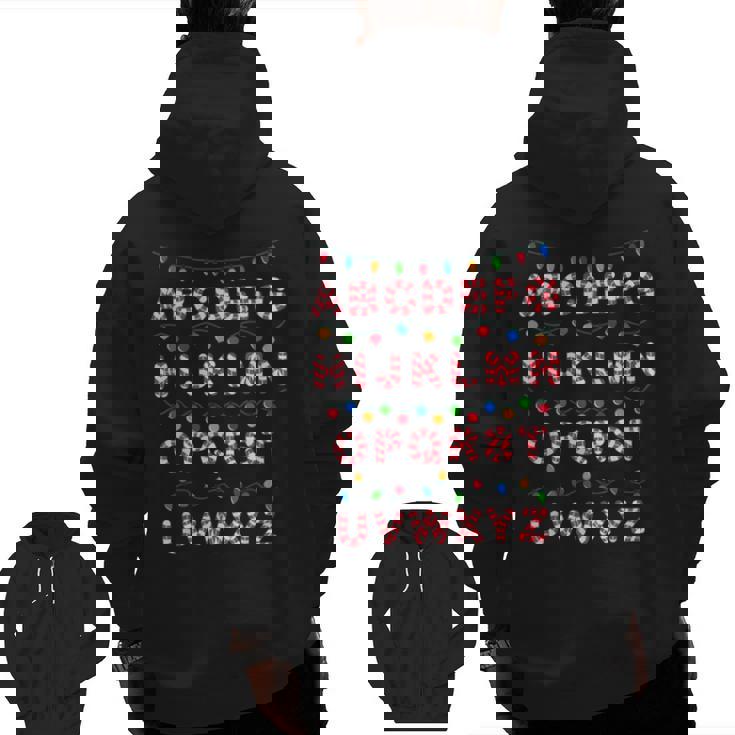 Christmas Alphabet Candy Cane Teachers Students Candy Cane For Men Women Kids Men Zip Up Hoodie Back Print