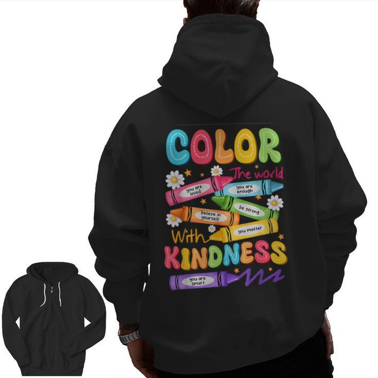 Color The World With Kindness Teachers Back To School Men Zip Up Hoodie Back Print