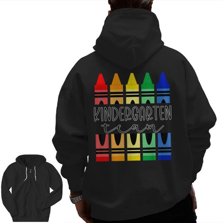 Colorful Crayon Kindergarten Team Tee For Teachers Students Men Women Kids Men Zip Up Hoodie Back Print
