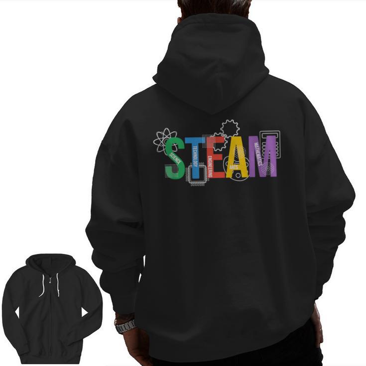 Colorful Steam Letters For Steam Program Teacher And Student Men Zip Up Hoodie Back Print