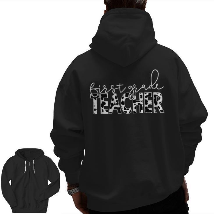 Cow Print For Elementary School First Grade Teachers Men Zip Up Hoodie Back Print