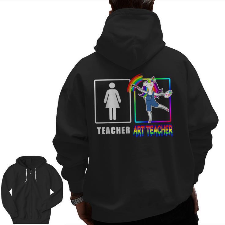 Cute Art Teacher Magical Dabbing Unicorn Artist Men Zip Up Hoodie Back Print