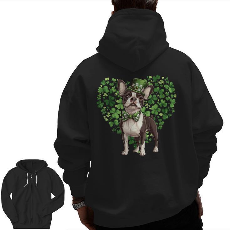 Cute Boston Terrier Shamrock St Patrick's Day Dog Lover Men Women Kids Men Zip Up Hoodie Back Print