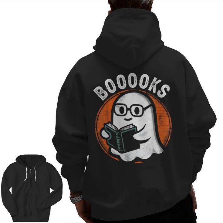 Cute Ghost Book Reading Books Lover Retro Halloween Teacher Men Zip Up Hoodie Back Print