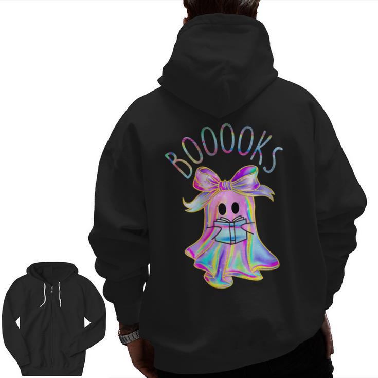 Cute Ghost Book Reading Halloween Teacher Top Girls Women Men Zip Up Hoodie Back Print