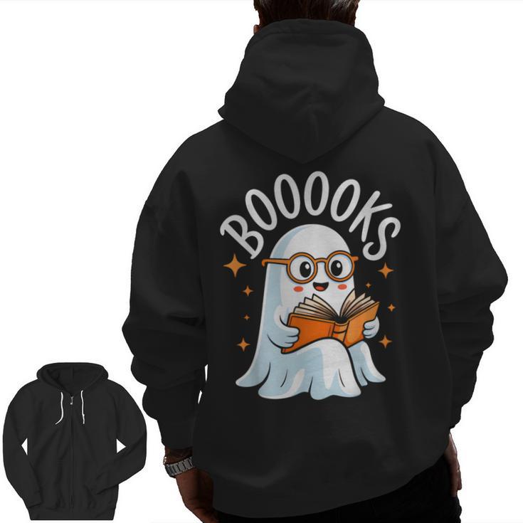 Cute Ghost Reading Book Librarian Teacher Halloween Costume Men Zip Up Hoodie Back Print