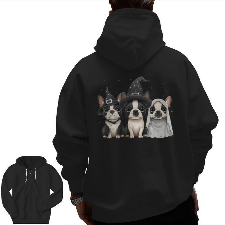 Cute Halloween Boston Terrier Dogs Witch Hat Ghost Dog For Men Women Kids Men Zip Up Hoodie Back Print