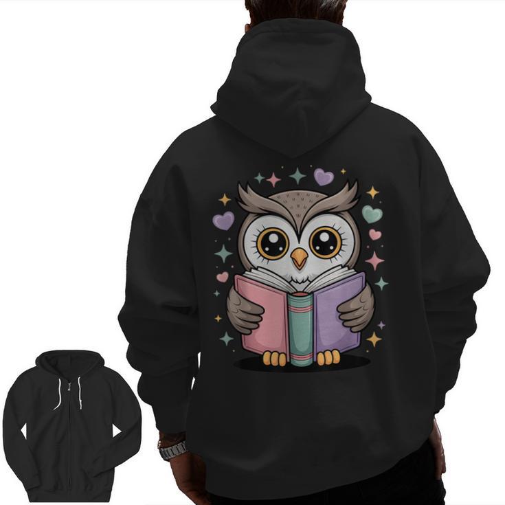 Cute Reading Owl Book Lover Teacher Librarian Bookworm Men Zip Up Hoodie Back Print