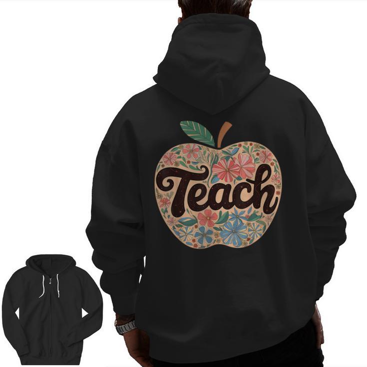 Cute Teacher With Apple Retro Teacher Kids Back To School Men Zip Up Hoodie Back Print