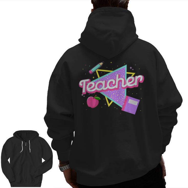 Cute Teacher Shirt 80's 90's Style Retro Old School Teacher For Men Women Men Zip Up Hoodie Back Print