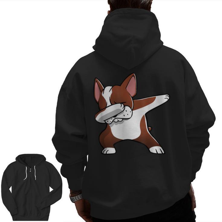 Dabbing Red Boston Terrier Dab Dance Dog Men Women Kids Men Zip Up Hoodie Back Print