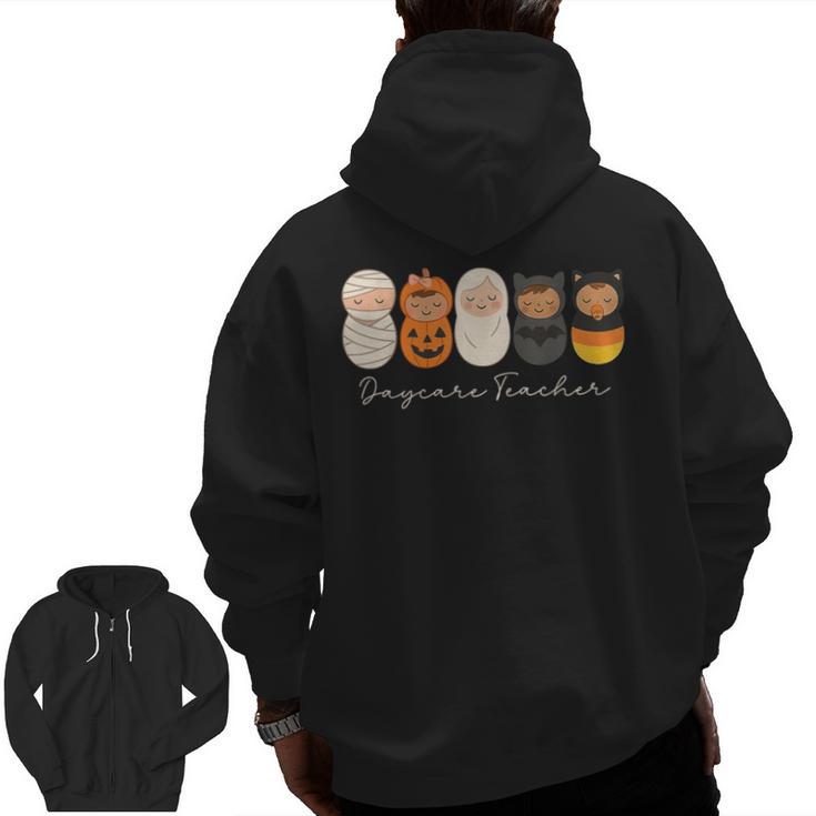 Daycare Teacher Halloween Infant Squad Spooky Childcare Fall Men Zip Up Hoodie Back Print