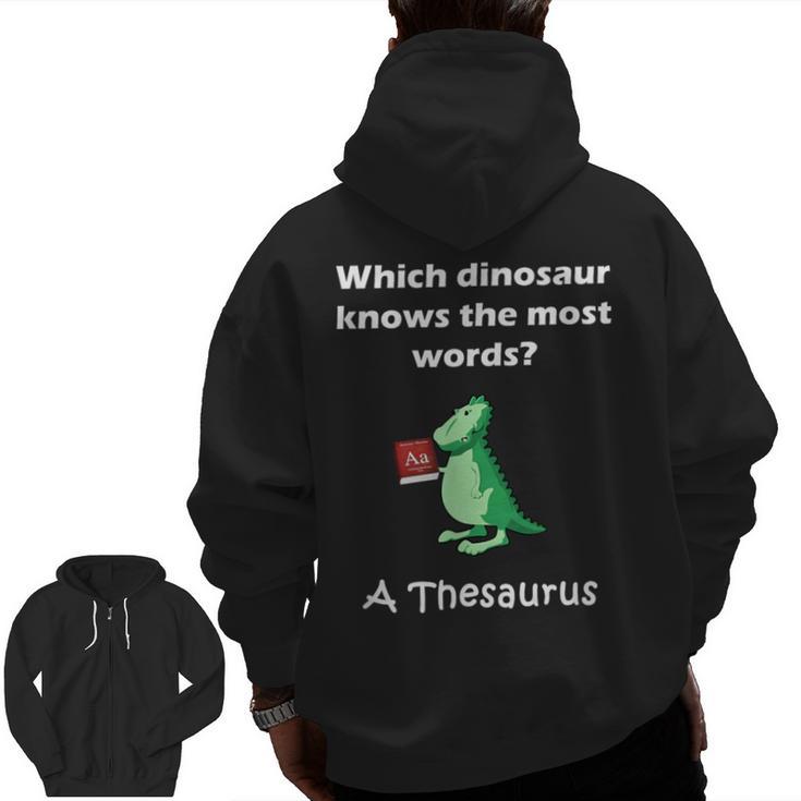 Dinosaur Thesaurus Grammar Joke Teacher Men Zip Up Hoodie Back Print