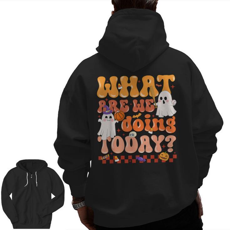 What Are We Doing Today Halloween PE Spooky Teacher Men Zip Up Hoodie Back Print