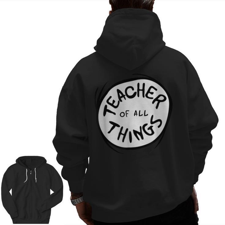 Dr Seuss Teacher Of All Things Red Emblem Men Zip Up Hoodie Back Print