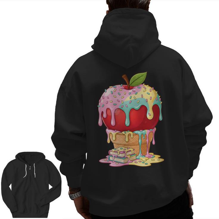 Dripping Apple Ice Cream Cone Cute Teacher Appreciation Men Zip Up Hoodie Back Print