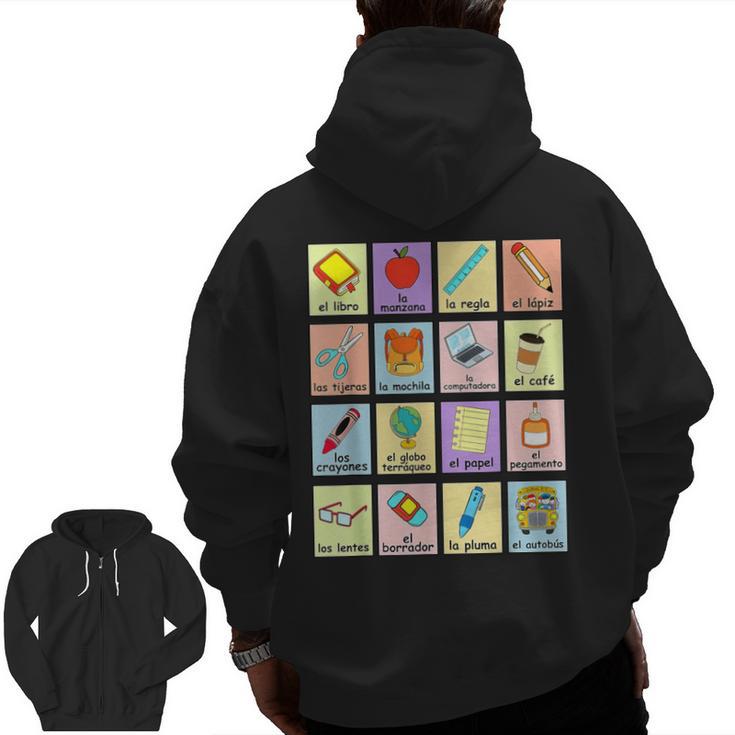 Dual Language Crew Bilingual Spanish Teacher Back To School For Men Women Men Zip Up Hoodie Back Print