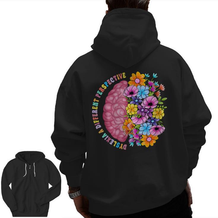 Dyslexia Different Perspective Reading Brain Floral Teacher Men Zip Up Hoodie Back Print