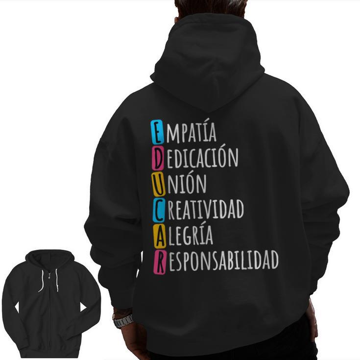 Educar Bilingual Spanish Teacher Men Zip Up Hoodie Back Print