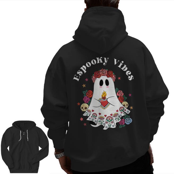 Espooky Vibes Maestra Halloween Spanish Mexican Teacher Men Zip Up Hoodie Back Print