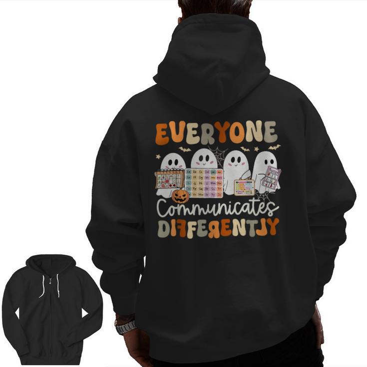 Everyone Communicates Differently Halloween Sped Teacher Men Zip Up Hoodie Back Print