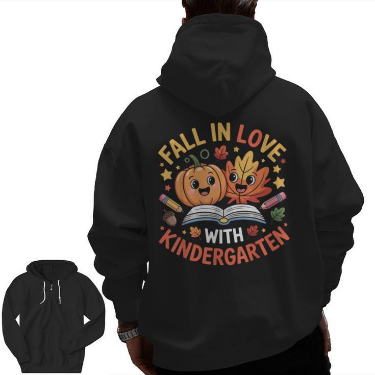 Fall In Love With Kindergarten Autumn Kindergarten Teacher Men Zip Up Hoodie Back Print