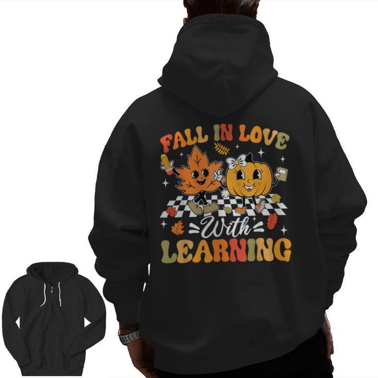 Fall In Love With Learning Fall Teacher Thanksgiving Retro Men Zip Up Hoodie Back Print