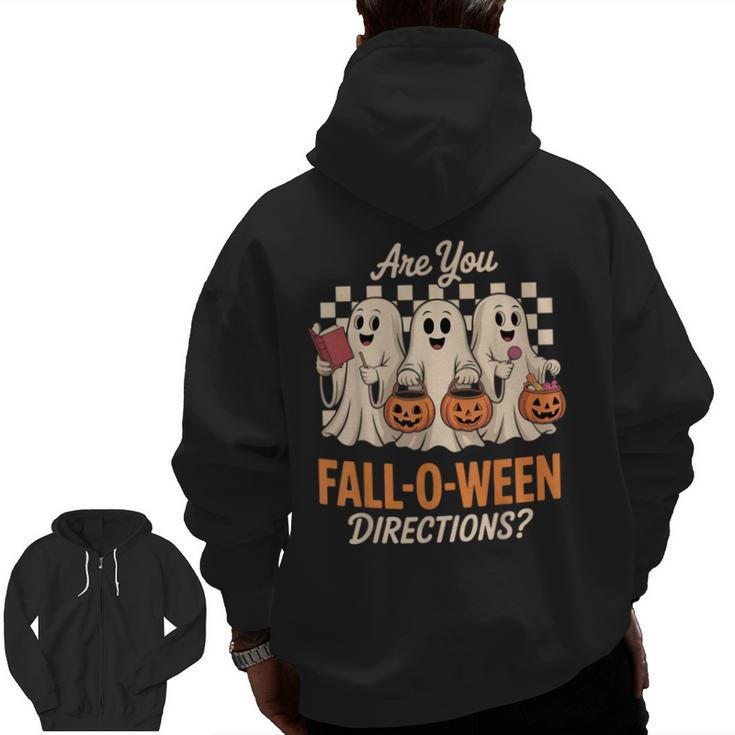 Are You Fall O Ween Directions Teacher Halloween Boo Ghost Men Zip Up Hoodie Back Print
