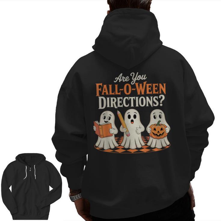 Are You Fall O Ween DirectionsRetro Teacher Halloween Ghost Men Zip Up Hoodie Back Print