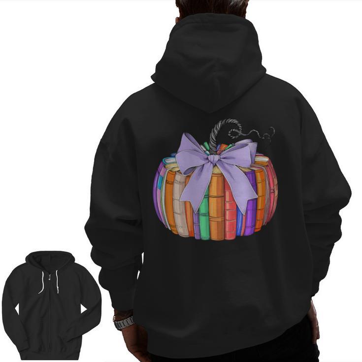 Fall Pumpkin Books Lover Halloween Teacher Teaching Staff Men Zip Up Hoodie Back Print
