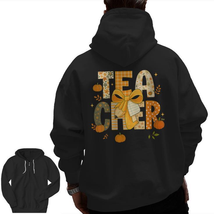 Fall Teacher Pumpkin Coquette Bow Autumn Classroom Men Zip Up Hoodie Back Print