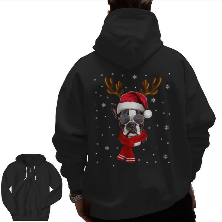 Family Matching Reindeer Xmas Boston Terrier Christmas Men Zip Up Hoodie Back Print