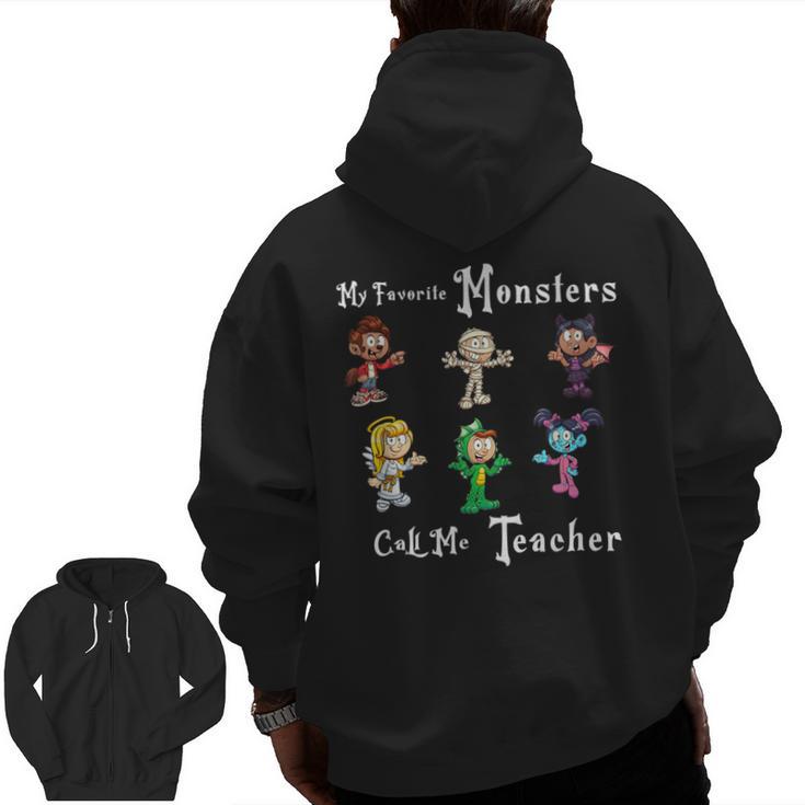 My Favorite Monsters Call Me Teacher Thank Mummy Vampire Bat Men Zip Up Hoodie Back Print