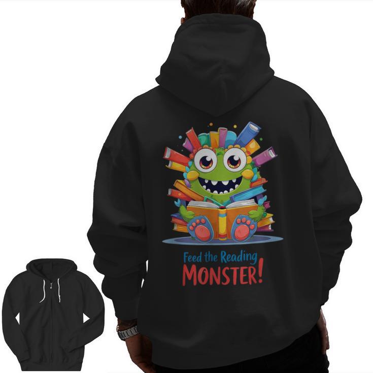 Feed The Reading Monster Halloween Teacher Men Zip Up Hoodie Back Print