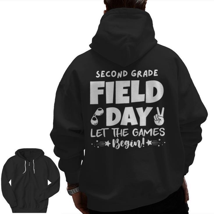 Field Day Second 2nd Grade Orange 2025 Boy Girl Teacher Men Zip Up Hoodie Back Print