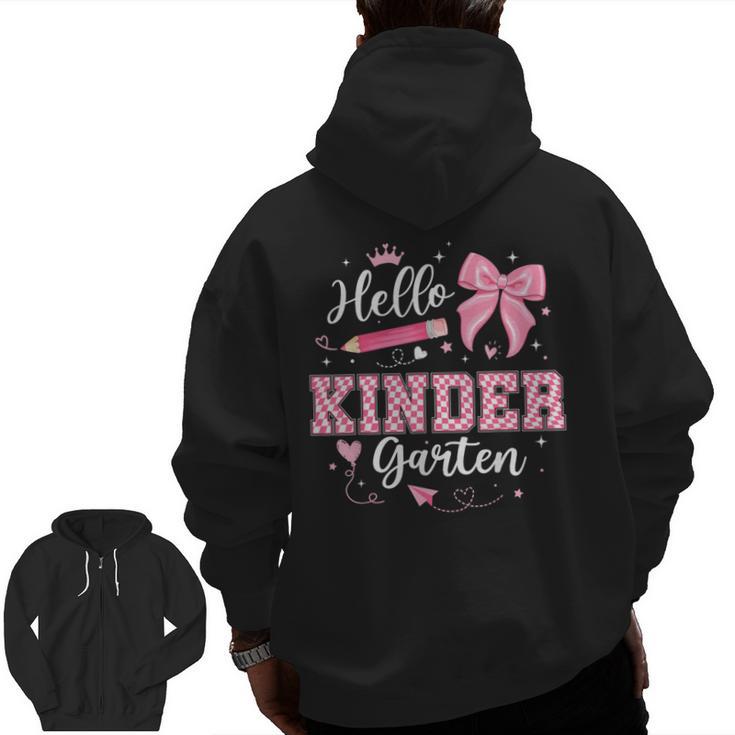 First Day Of School Teacher Girl Coquette Hello Kindergarten Men Zip Up Hoodie Back Print