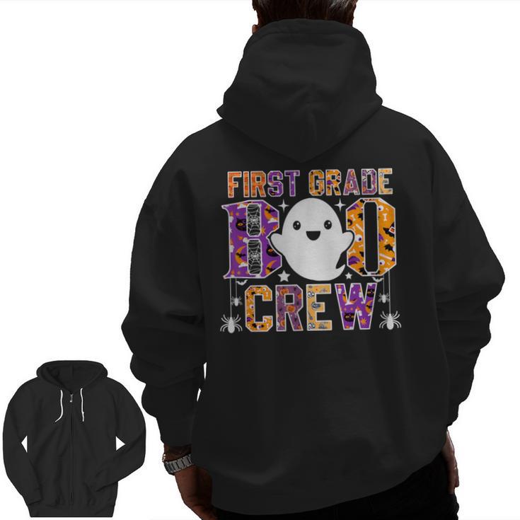 First Grade Boo Crew Teacher Student Halloween Costume Men Zip Up Hoodie Back Print