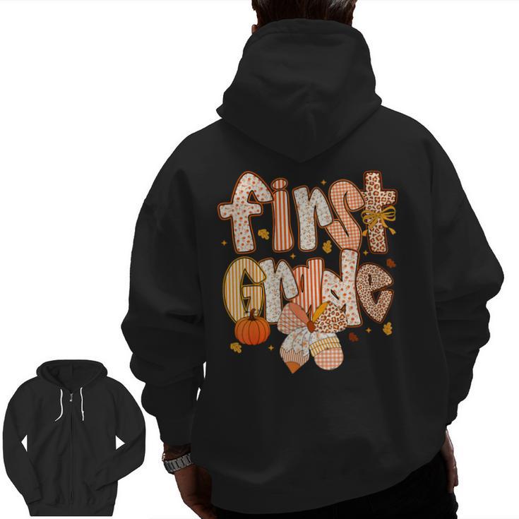 First Grade Fall Floral Coquette Bow Teachers Students Men Zip Up Hoodie Back Print