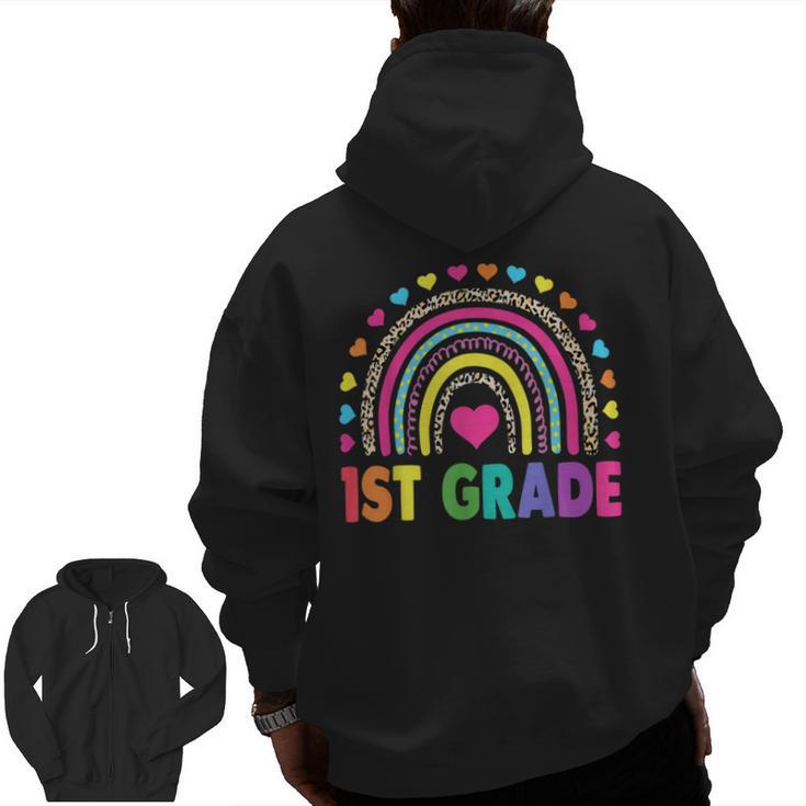First Grade Rainbow Girls Boys Teacher Team 1st Grade Squad Men Zip Up Hoodie Back Print