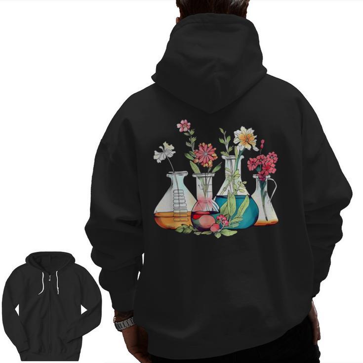 Floral Beakers Chemistry Lab Teacher Men Zip Up Hoodie Back Print