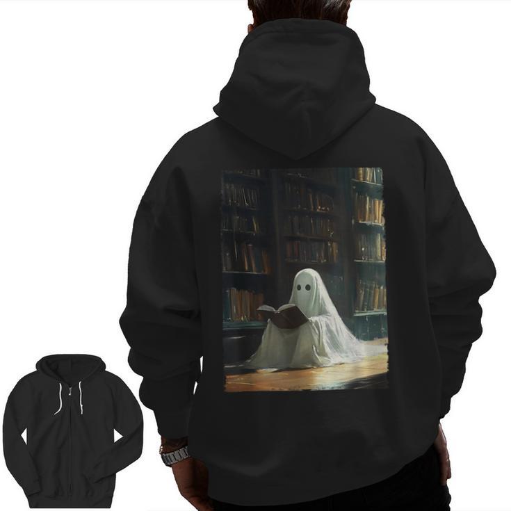 Ghost Library Halloween Book Reading Books Lover Teacher Men Zip Up Hoodie Back Print