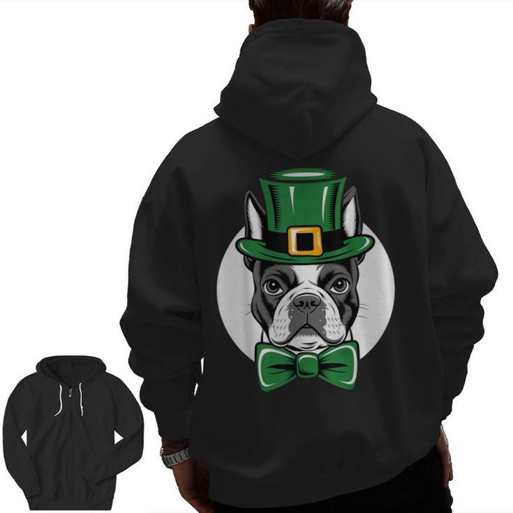 Green Boston Terrier Shamrock St Patricks Day Boston Terrier Men Zip Up Hoodie Back Print