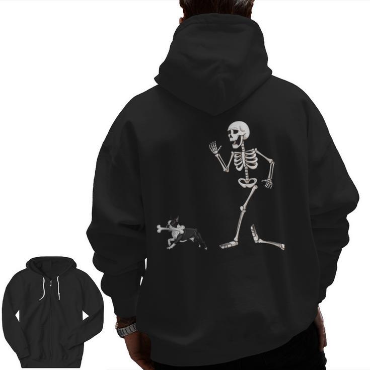Halloween Boston Terrier And Skeleton Men Zip Up Hoodie Back Print
