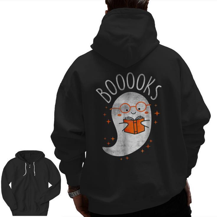 Halloween Cute Ghost Book Reading Teacher Men Zip Up Hoodie Back Print