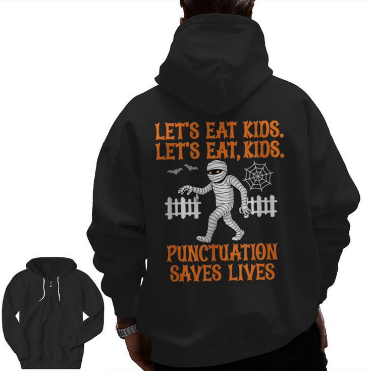 Halloween Lets Eat Kids Punctuation Teacher Men Zip Up Hoodie Back Print