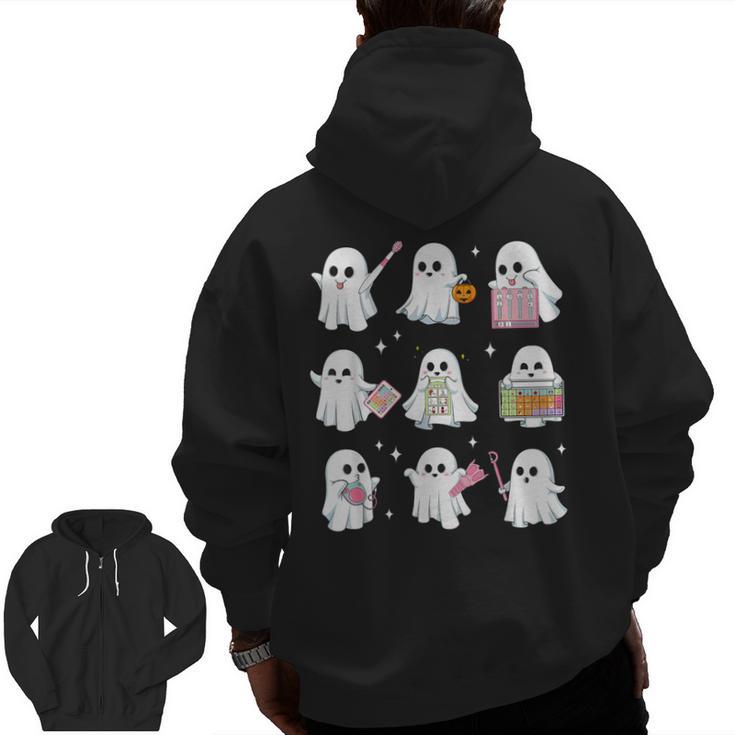 Halloween Ghost Speech Therapy SLP Fall Teacher Tee Men Zip Up Hoodie Back Print