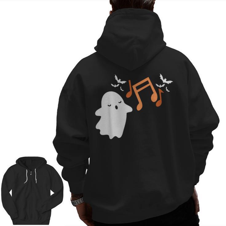 Halloween Music Note Ghost Teacher Fall Musical Instrument Men Zip Up Hoodie Back Print