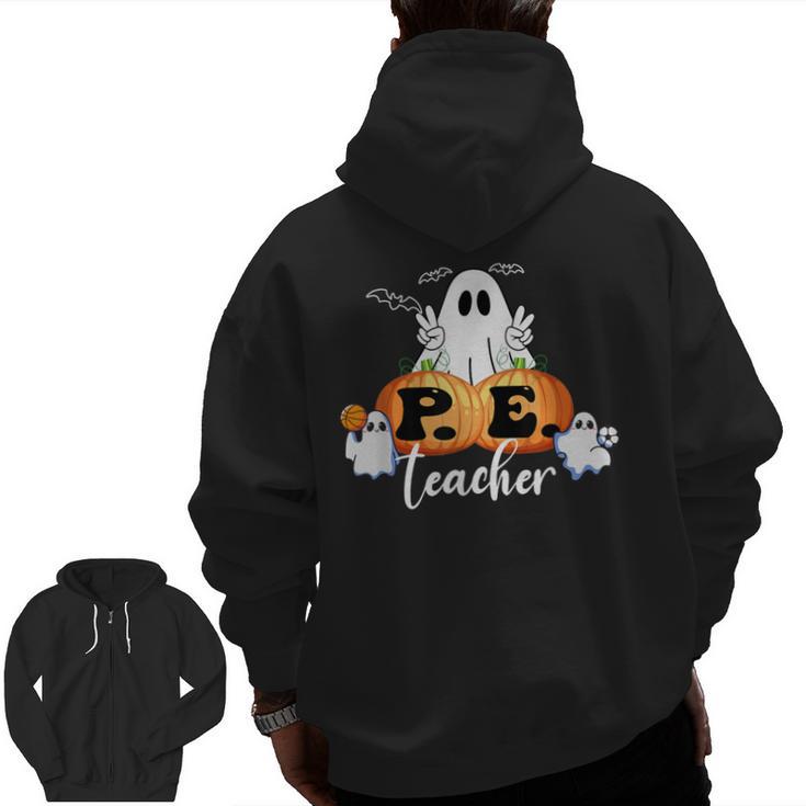 Halloween PE Teacher Ghosts Pumpkins Sports Lover Men Zip Up Hoodie Back Print